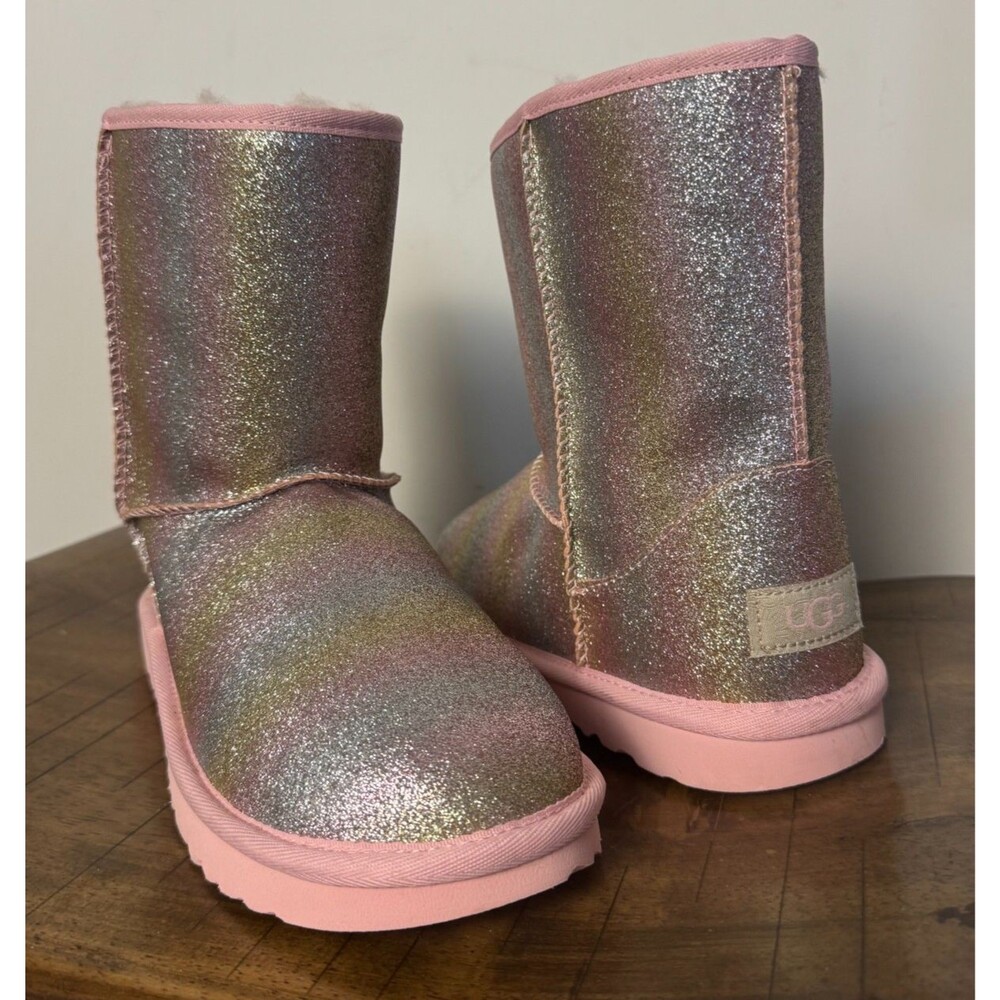 UGG Pink Glitter Metallic Classic Boots Sparkle Girls Kids Size 4